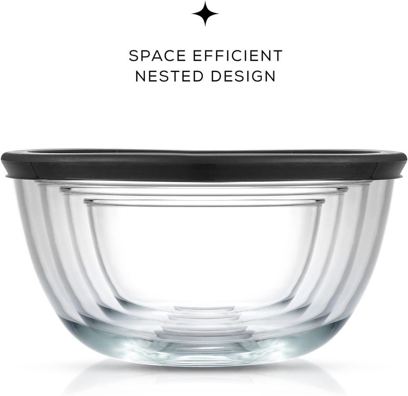 JoyJolt Kitchen Mixing Bowls - 8pc Glass with Lids Set – Neat Nesting Large Bowl Batter Cooking Storage and Big Salad BPA-Free Black - Image 4